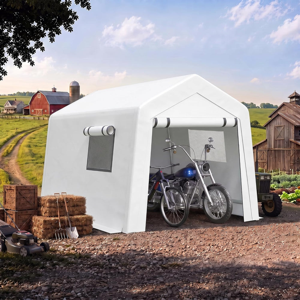 Jocoevol 8x10 FT Enclosed Carport with Roll-up Windows, Removable Sidewalls &...