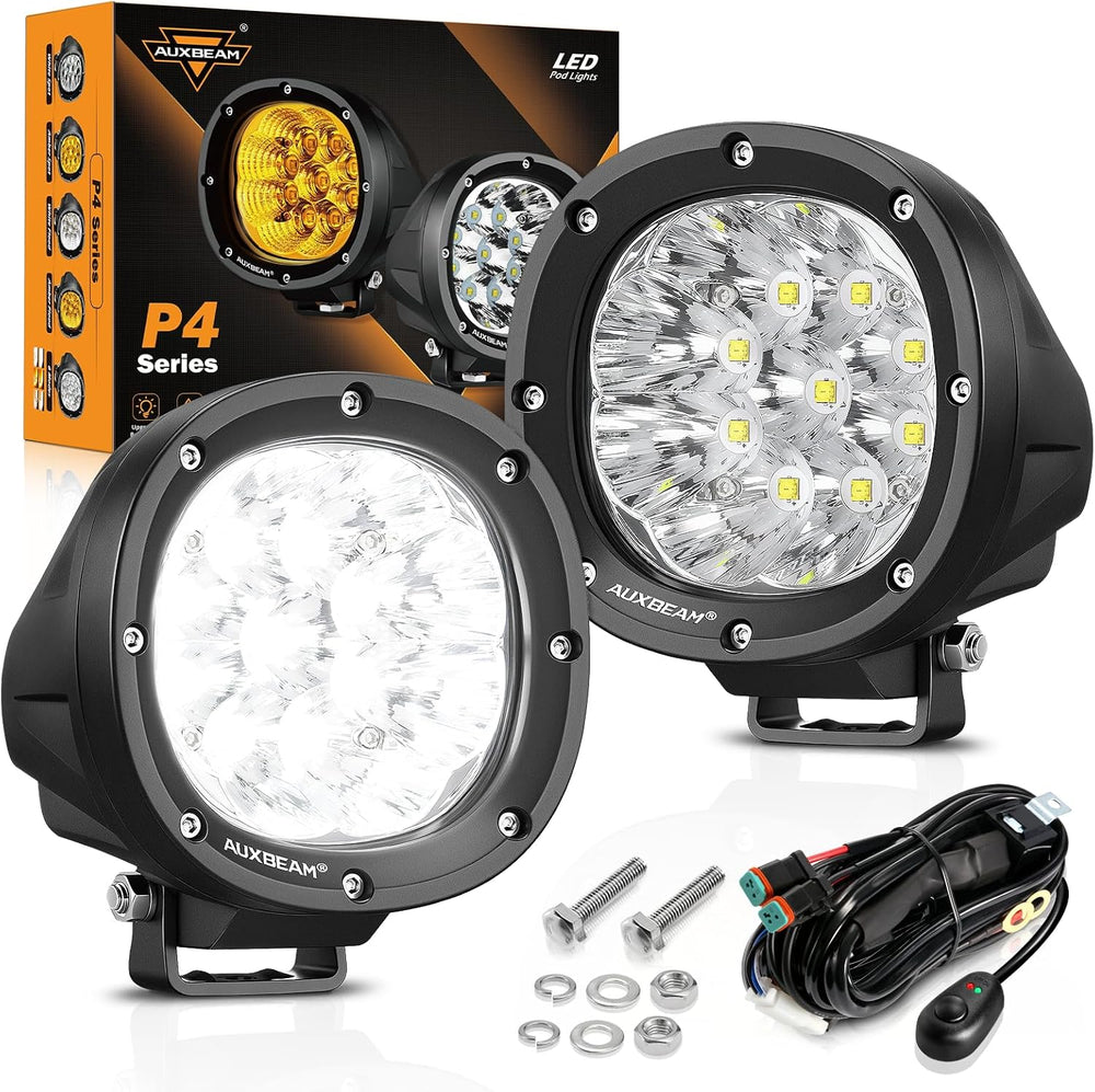Auxbeam P4 Series 4 Inch White LED Driving Light, 90W Offroad Pod Spot Beam