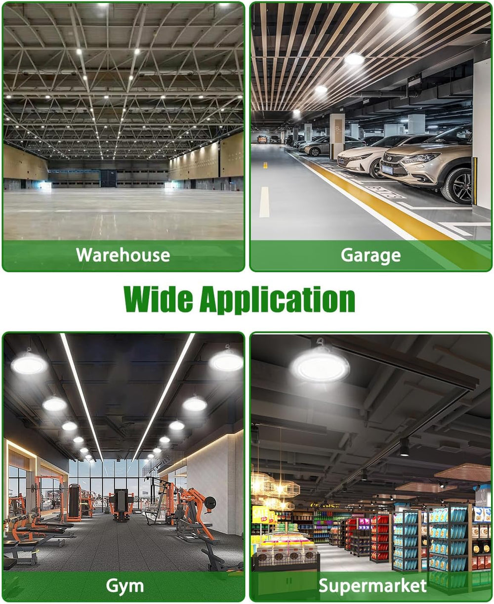 High Bay LED Shop Lights, 200W/150W/100W Adjustable 130LM/W Super Bright 0-10...