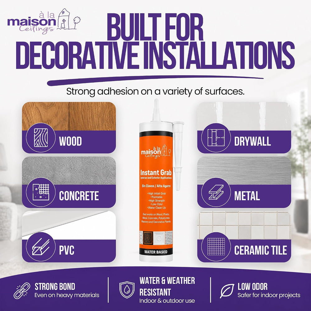 ร LA MAISON CEILINGS Instant Grab White Adhesive - Ceiling Tile Wall Panel &a...