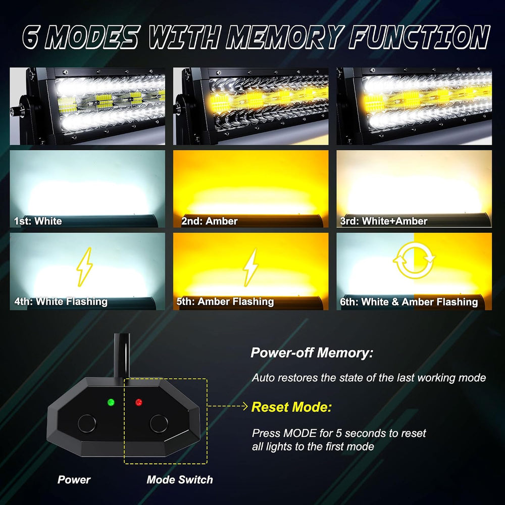 52Inch 300W Curved LED Light Bar White/Amber Flasing Six Strobe Modes