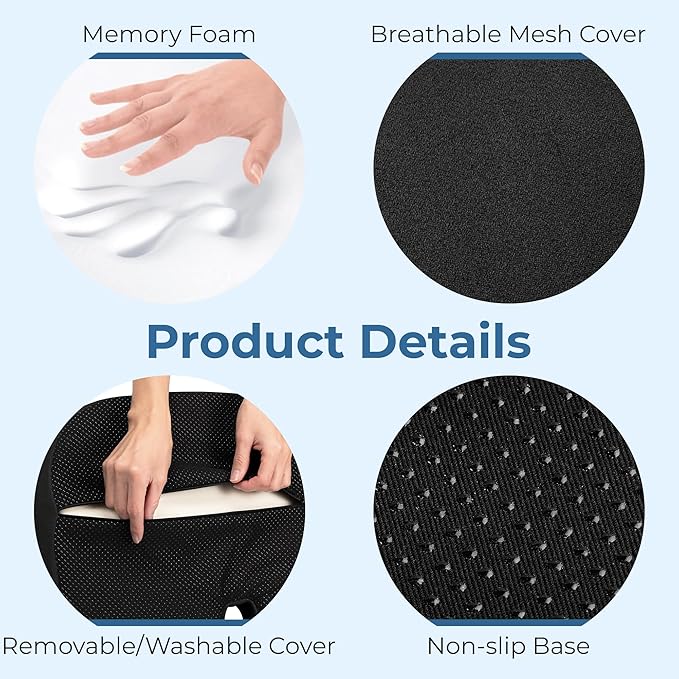 5 STARS UNITED Seat Cushion for Tailbone Pain Relief – Large Memory Foam
