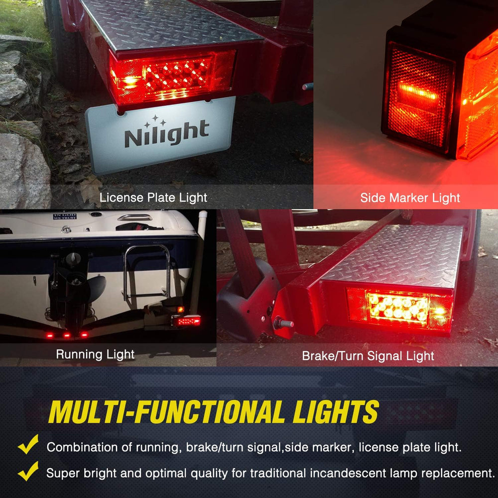 Nilight 2PCS Rectangular Submersible LED Trailer Light Kit,IP68 Waterproof