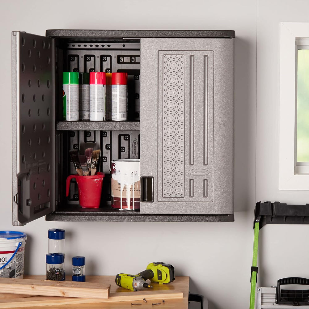 Suncast 4 Cu. Ft Wall Mounted Garage Cabinet Storage with Shelf, Platinum
