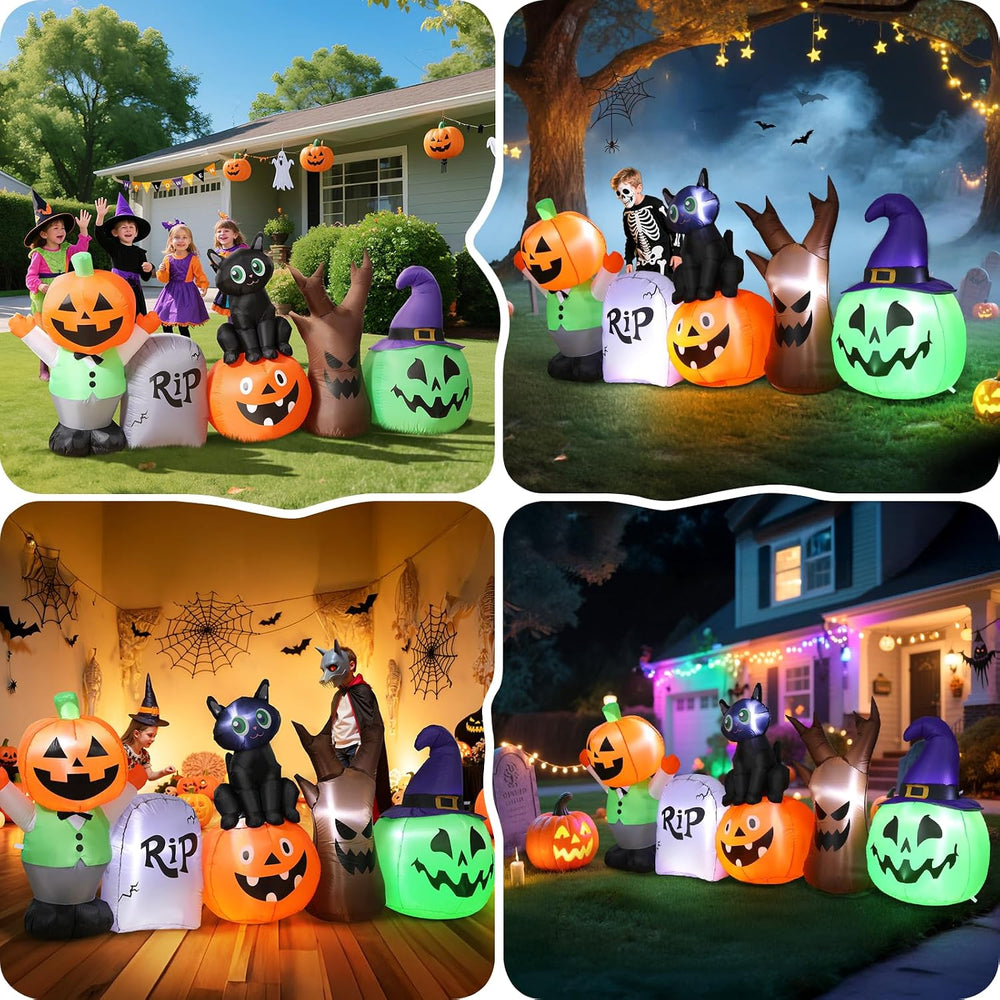 Halloween Inflatables Outdoor Decoration, 8.5ft Pumpkin/Tombstone/Black Cat/G...