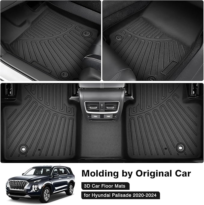 Powerty Floor Mats for 2020-2024 2025 Hyundai Palisade Accessories All Weather