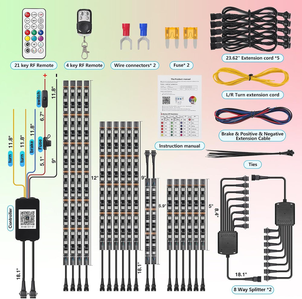 18Pcs RGB+IC Chasing Motorcycle LED Lights with APP/RF Remote, Dreamcolor Mot...