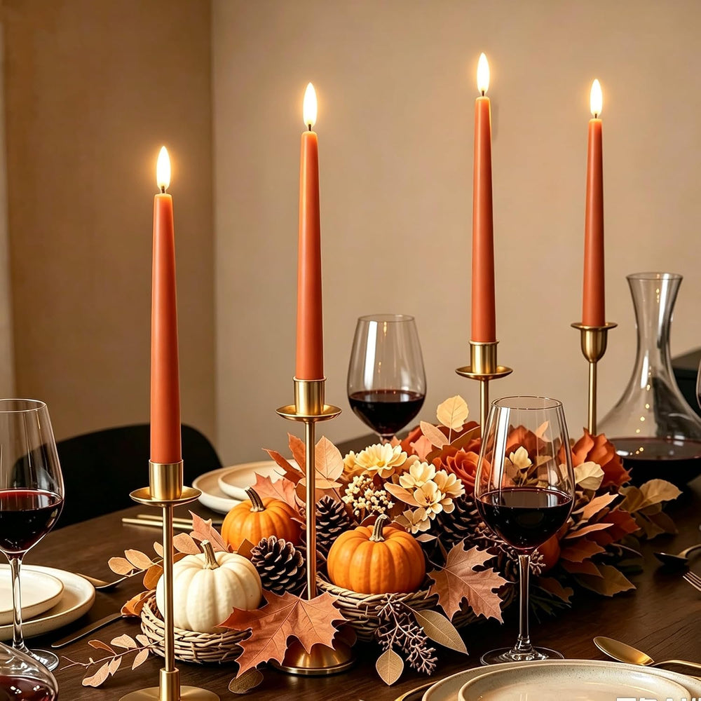 Burnt Orange Fall Halloween Flameless Taper Candles with Remote Set of 12