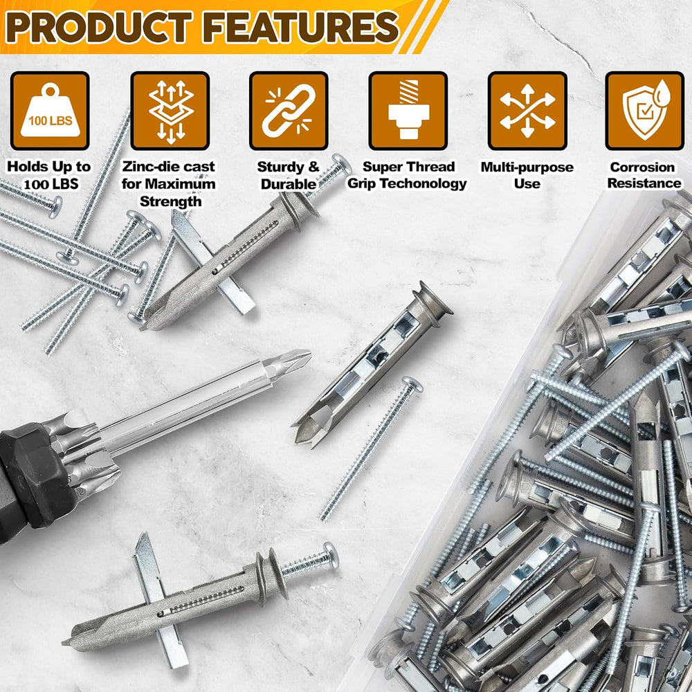 Heavy Duty Drywall Anchors - Self Drilling Ez Drywall Toggle Anchor Kit, #8 A...