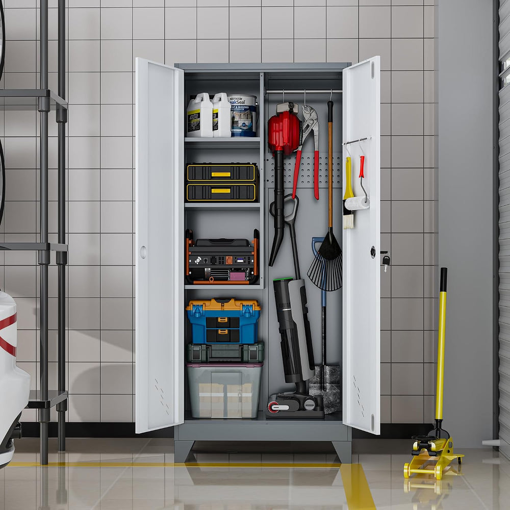 61" Metal Storage Cabinet with Lockable Doors, Cleaning Supply Cabinet w...