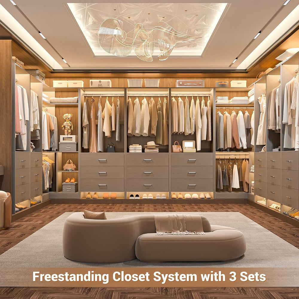 Aheaplus Closet System with 6 Drawers, 4 Hanging Rods & Corner Tower, Cor...
