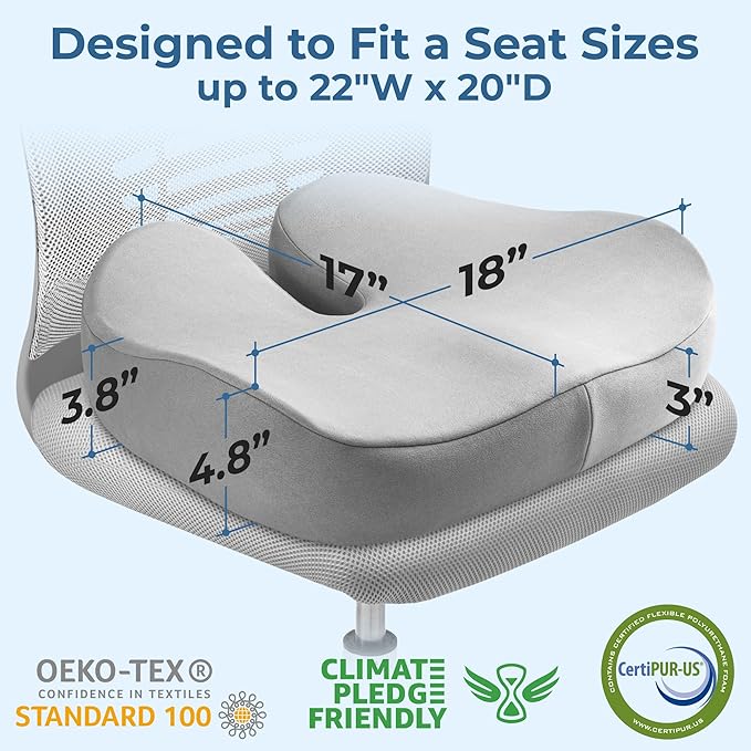 5 STARS UNITED Seat Cushion for Tailbone Pain Relief – Large Memory Foam