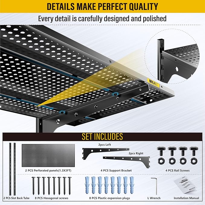 2 Tier 1.3x3ft Garage Shelving Wall Mounted, 400 lbs Load Capacity, 15.6x36inch