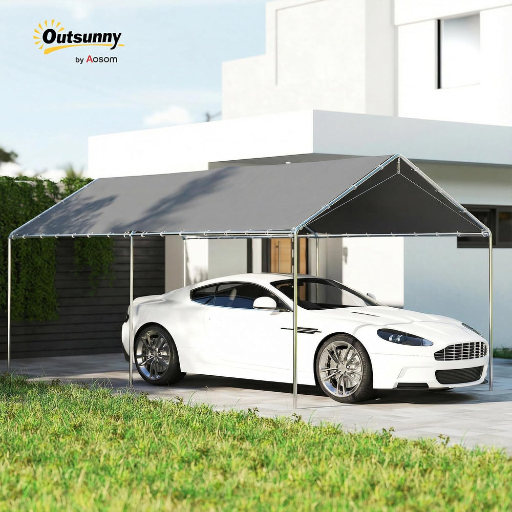Outsunny 10'x20' Carport Outdoor Heavy Duty Galvanized Car Canopy Gray