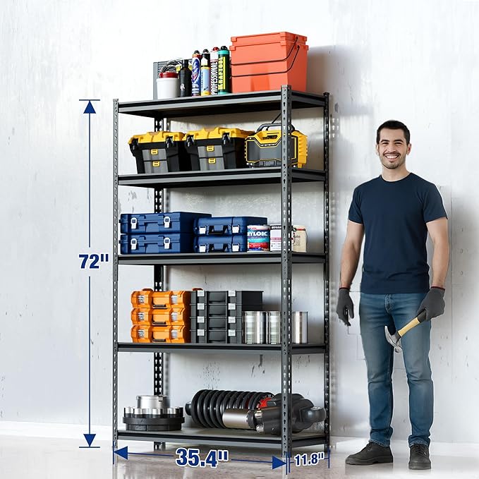 WORKPRO 5-Tier Storage Shelf, for Basement, 35.4”Wx11.8”Dx72”H