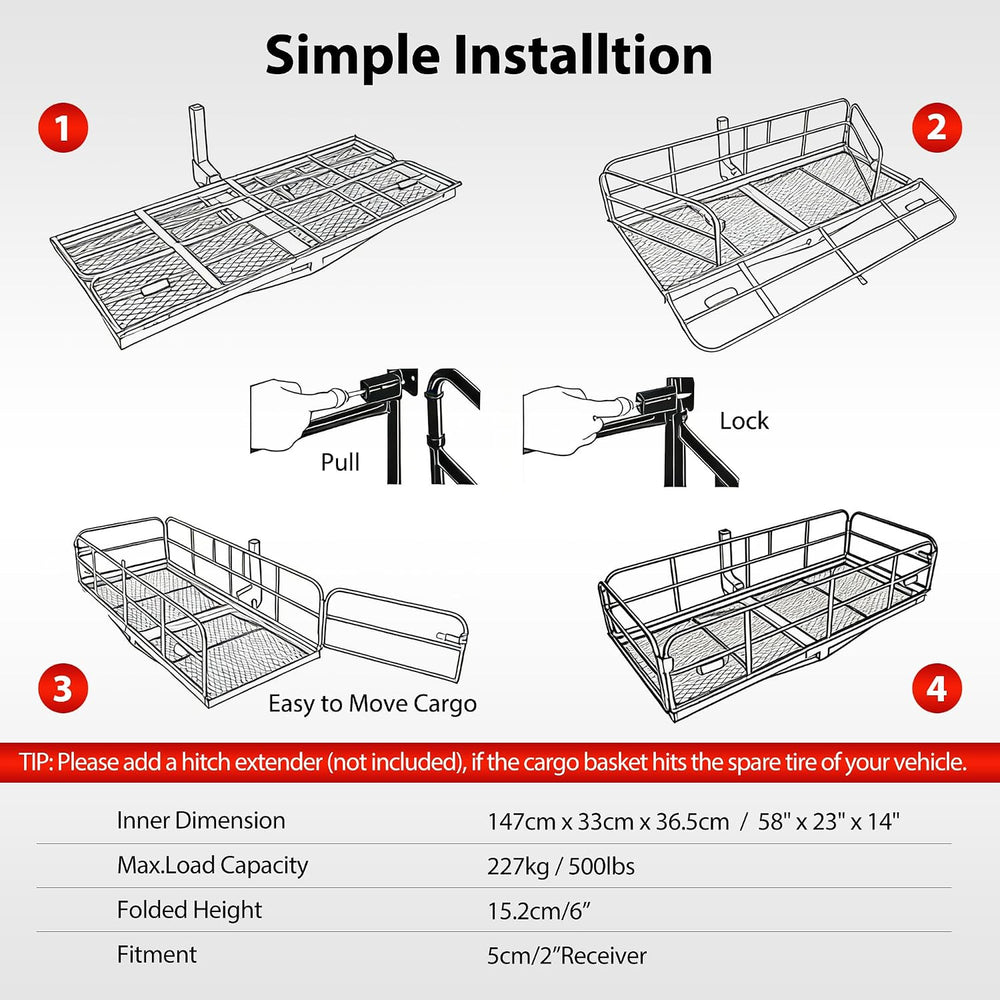 500 LBS Folding Hitch Cargo Carrier Basket 60" X 24" X 14.4"+ ...