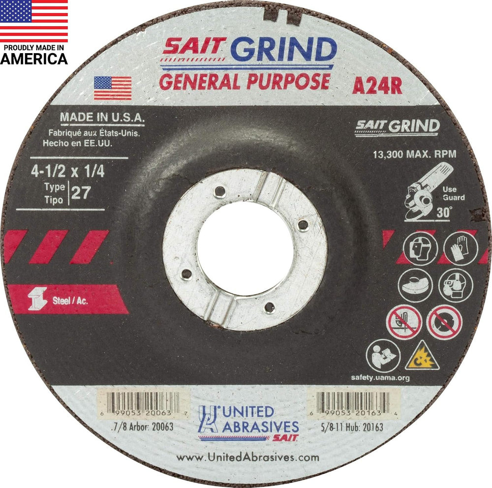 United Abrasives-SAIT 20063 A24R General Purpose/Long Life Grinding Wheel (Ty...