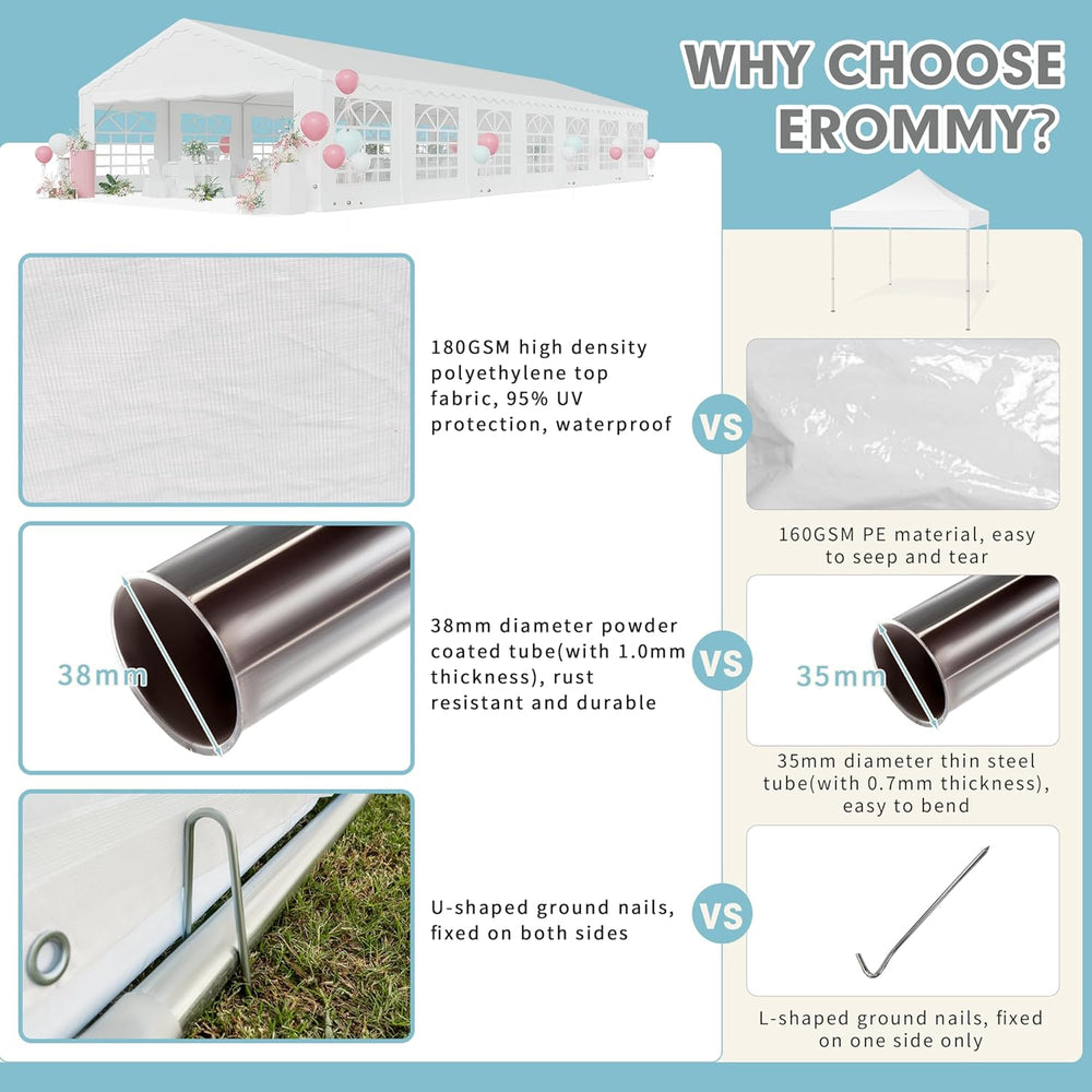 EROMMY 20x50FT White Party Tent, Heavy Duty Outdoor Event Canopy with Removab...