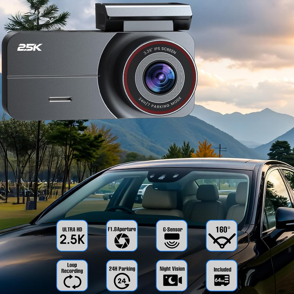 Dash Cam 2.5K Front Rear 64GB WiFi GPS 160ยฐ Night Vision
