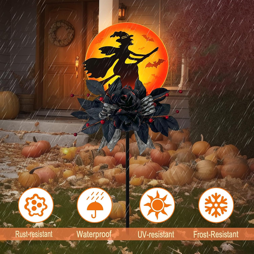 WAIU Solar Witch Scene Garden Stake Lights, Spooky Outdoor Yard Sign for Hall...