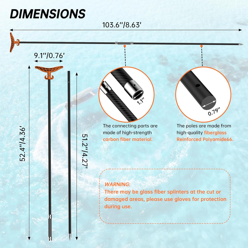 8.63'/12.3' Shallow Water Anchor Pole with T-Handle, Solid Fiberglass...
