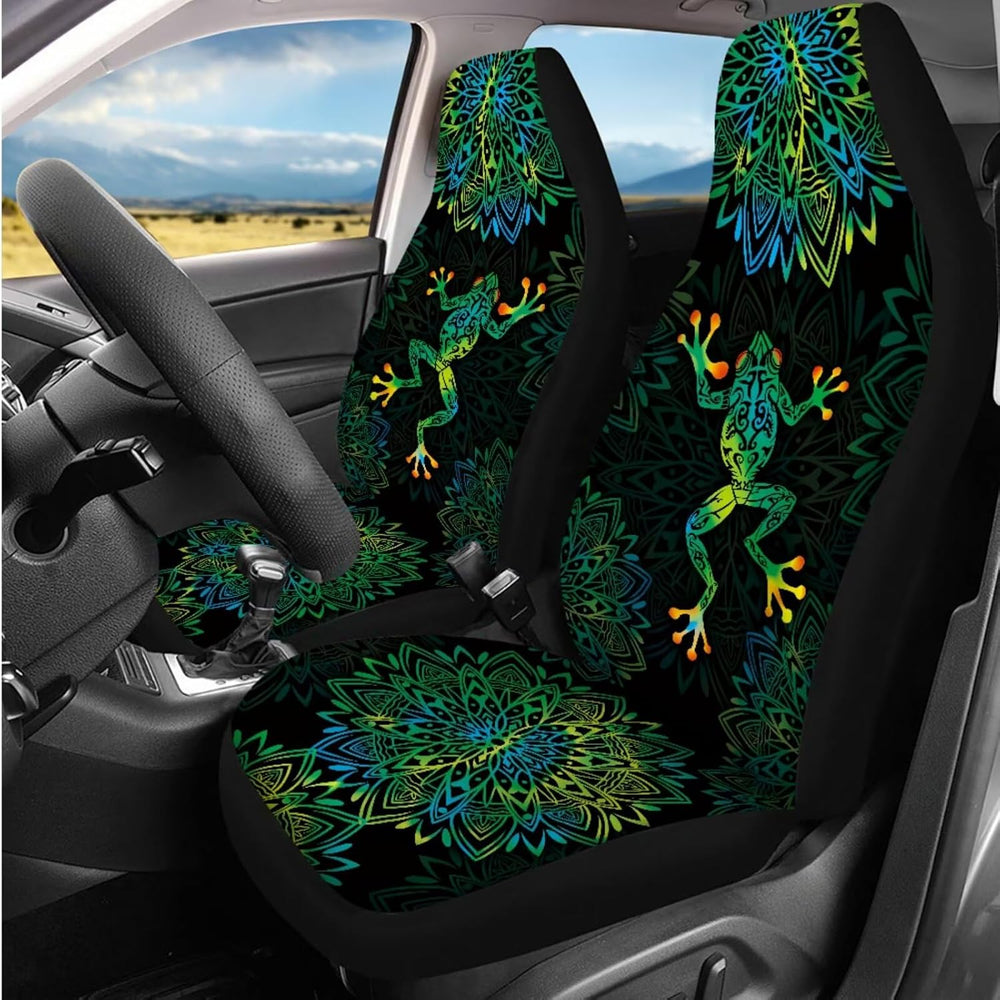 Bulopur Boho Floral Frog Vehicle Seat Covers Full Set with Matching Car Steer...