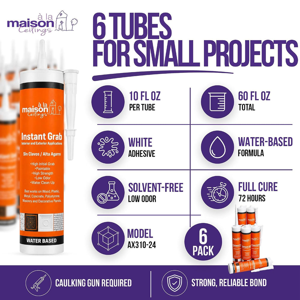 À LA MAISON CEILINGS Instant Grab White Adhesive - Ceiling Tile Wall Panel &a...