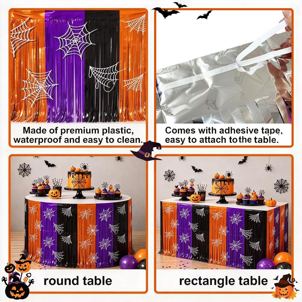 Halloween Fringe Table Skirt Halloween Party Decorations, 7 Pack