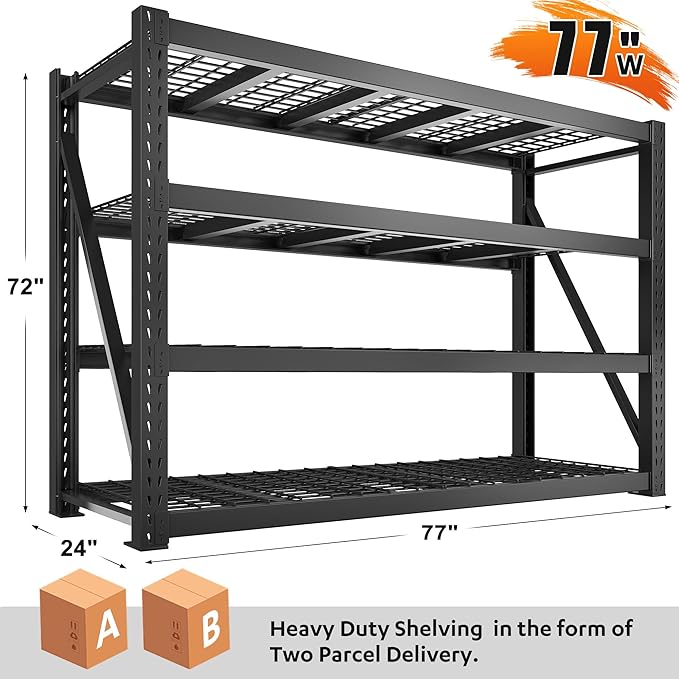 Bepatio 77" W Storage Shelves Heavy Duty Garage Shelving 8000LBS 4 Tier ...