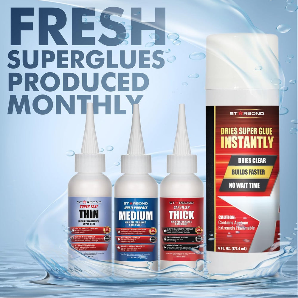 STARBOND CA Glue with Activator Kit โ Thin, Medium & Thick 2 oz Bottles w...