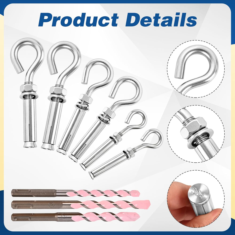 24Pcs 1/4" X 3-1/2" 304 Stainless Steel Concrete Eye Bolt Anchors