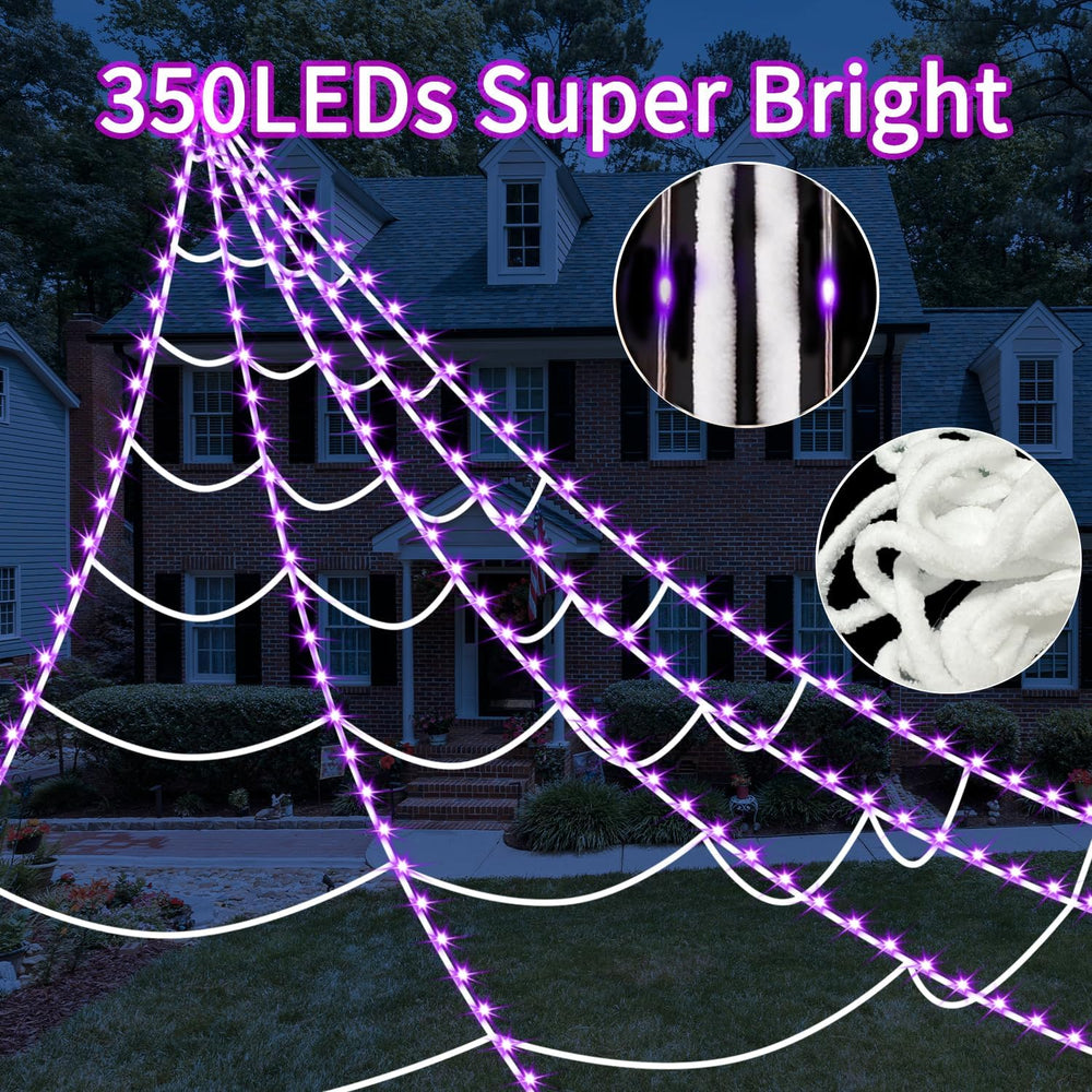 Halloween Decorations Outdoor Spider Web Lights, 23Ft 350 LED Light up Spider...