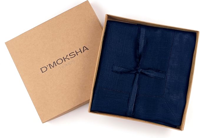 D'Moksha Homes Navy Blue Linen Tablecloth 60 x 108 Inch - 100% Pure Linen...