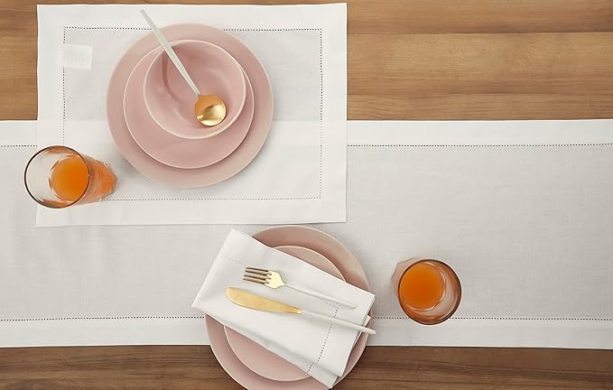 Solino Home White Table Runner 156 Inches Long - Cotton Linen Hemstitch Extra...