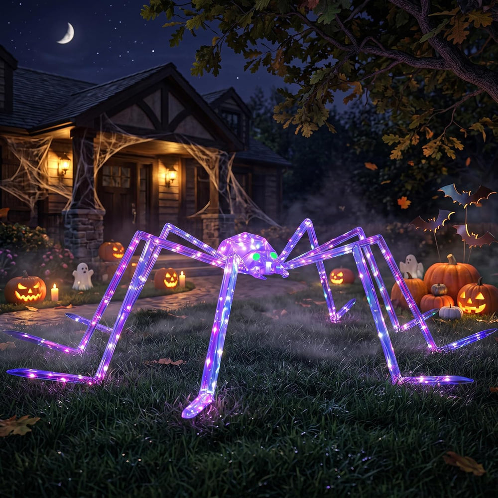 7FT Giant Halloween Spider Decorations Outdoor โ Prismatic Iridescent Light-U...