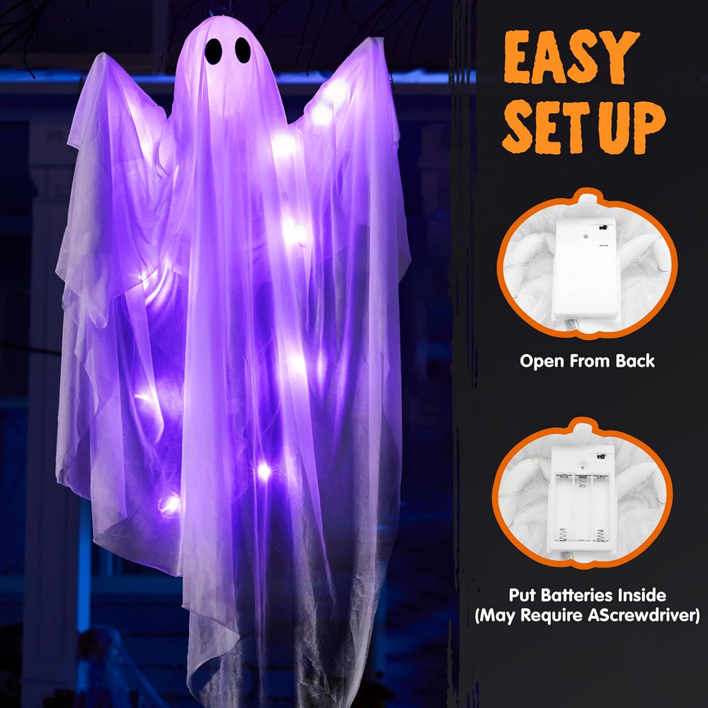 JOYIN 2 Pcs 47โ Halloween Hanging Light up Ghost Decorations Outdoor, Hallowe...