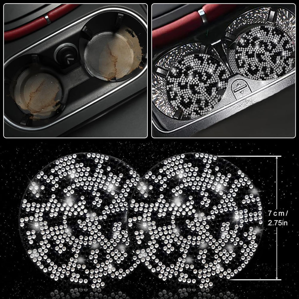 11 pcs Bling Snow Leopard Car Accessories Set for Women, Cheetah Print Steeri...