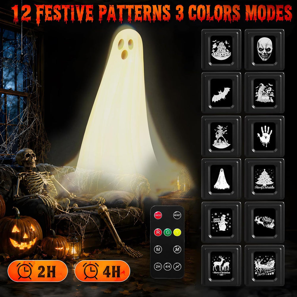 12 in 1 Halloween Projector Lights Outdoor, 3D Dynamic Ghost/Skeleton/Bat/Sca...