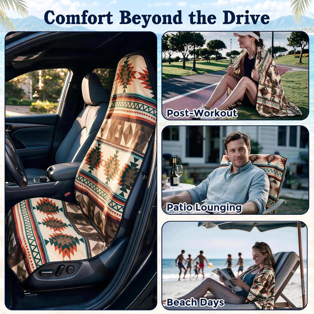 Chenille Car Seat Cover Towel, 2-Pack, Southwest Beige
