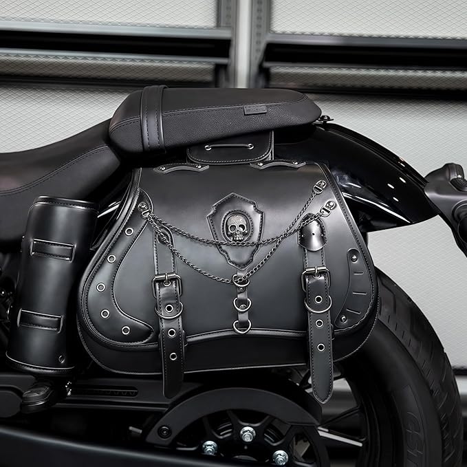 Motorcycle Saddlebags, 30L Leather Waterproof Side Saddle Bags