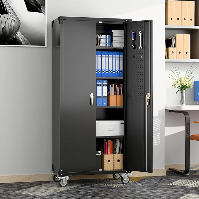 Garage Storage Cabinet with Wheels & Pegboard, Assembly Required