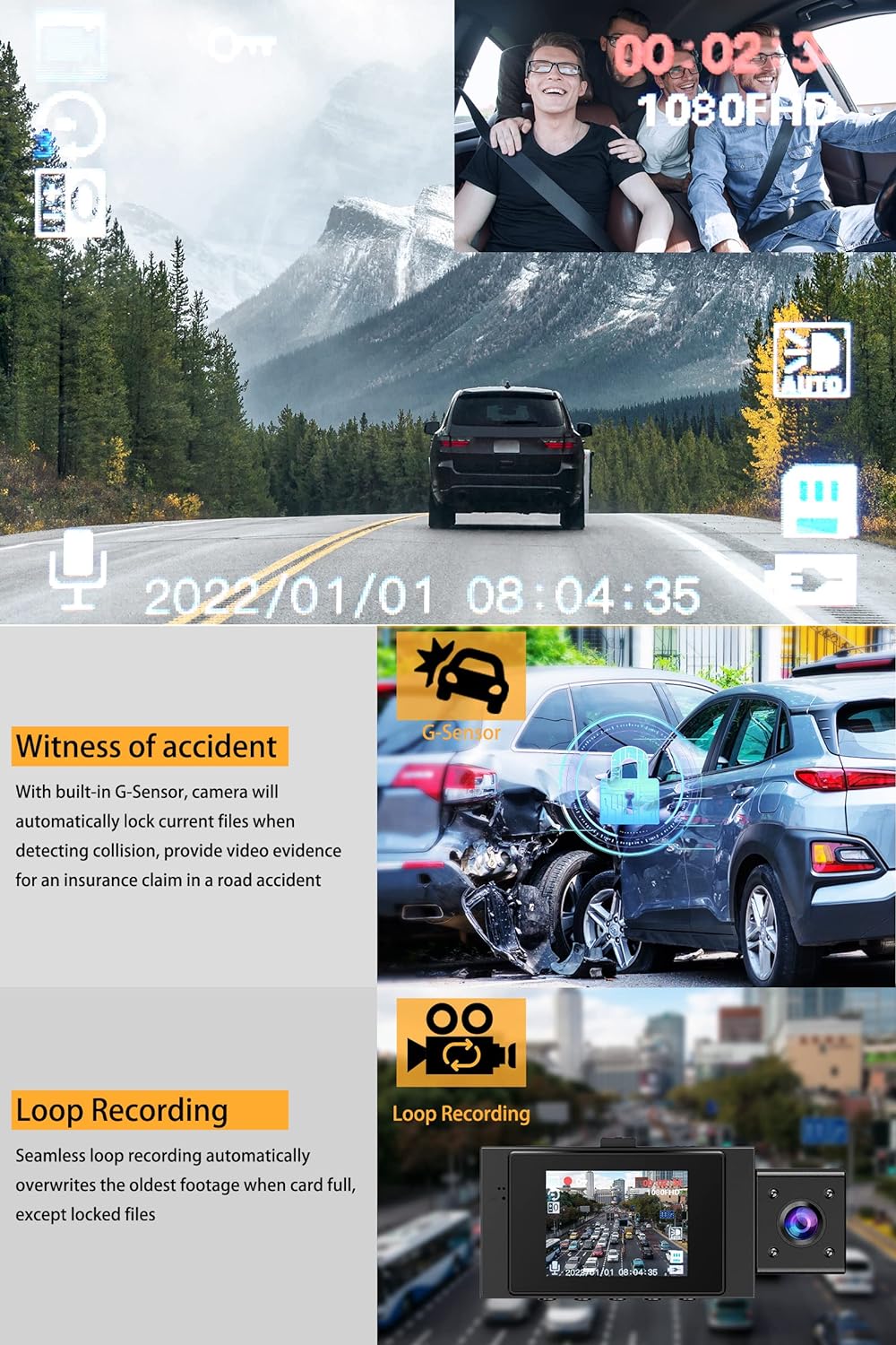 Dual Dash Cam Front and Inside, 1080P Car Camera with Infrared Night Vision