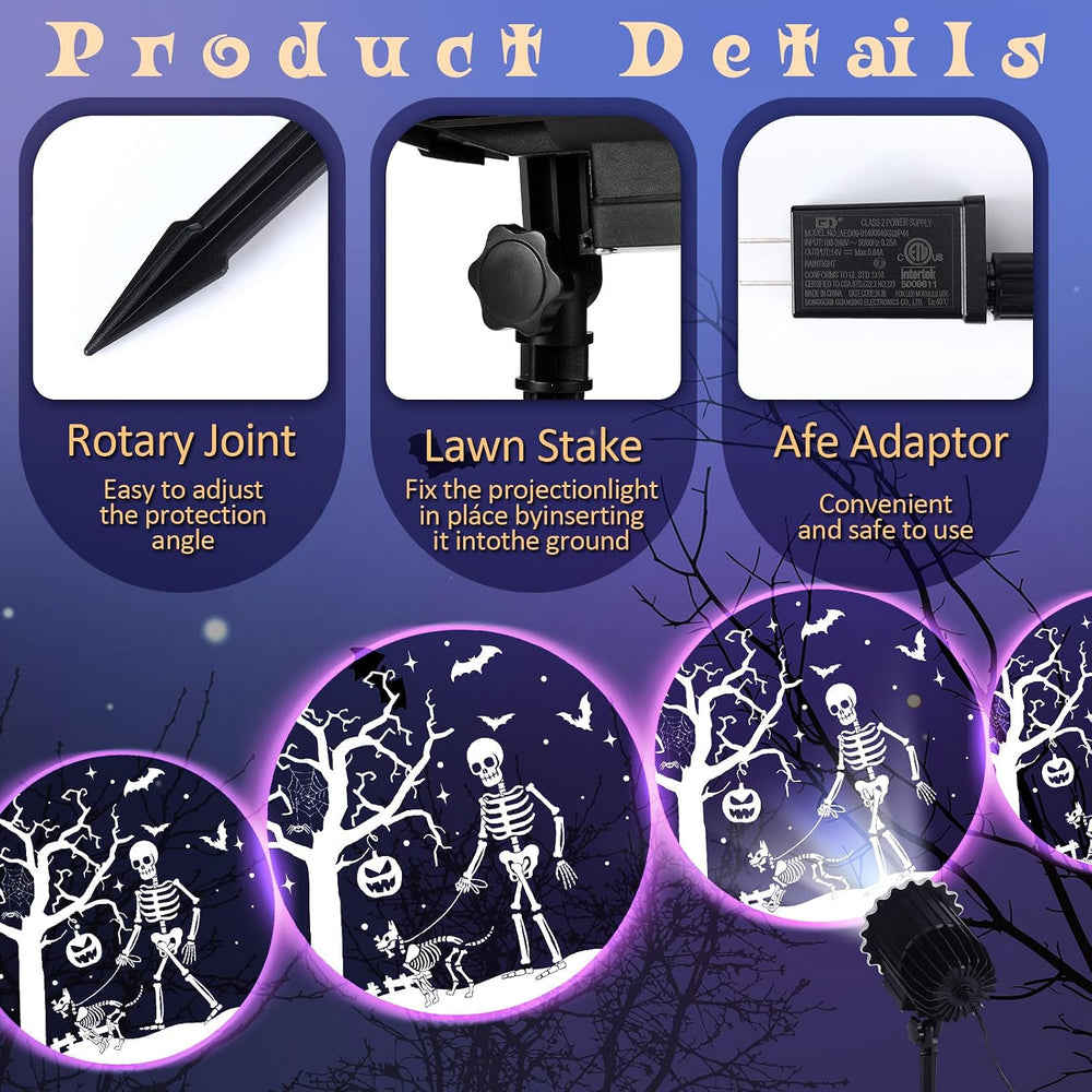 Halloween Projector Light with LED Film Slides, Skeletons and Dogs