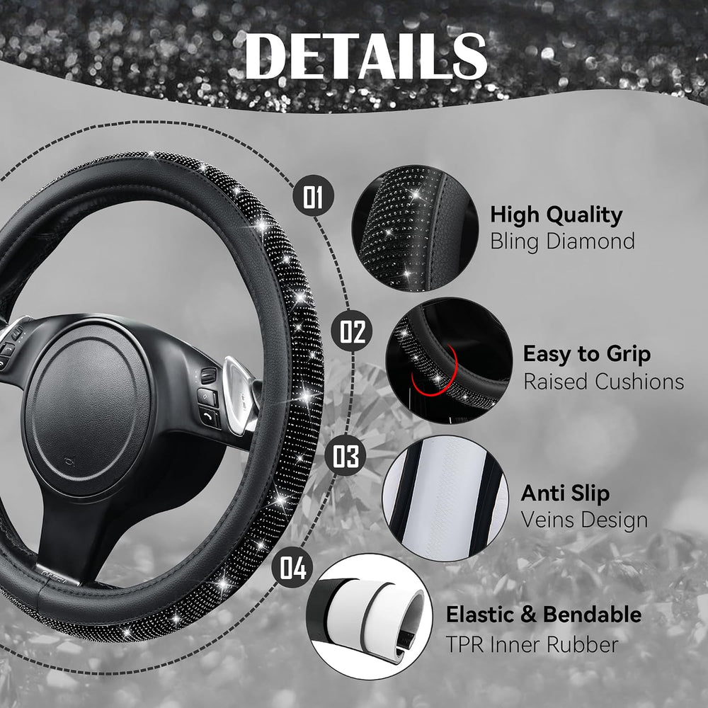 CAR PASS Leather Bling Seat Covers Full Sets 16 pcs, Bling Diamond Car Access...