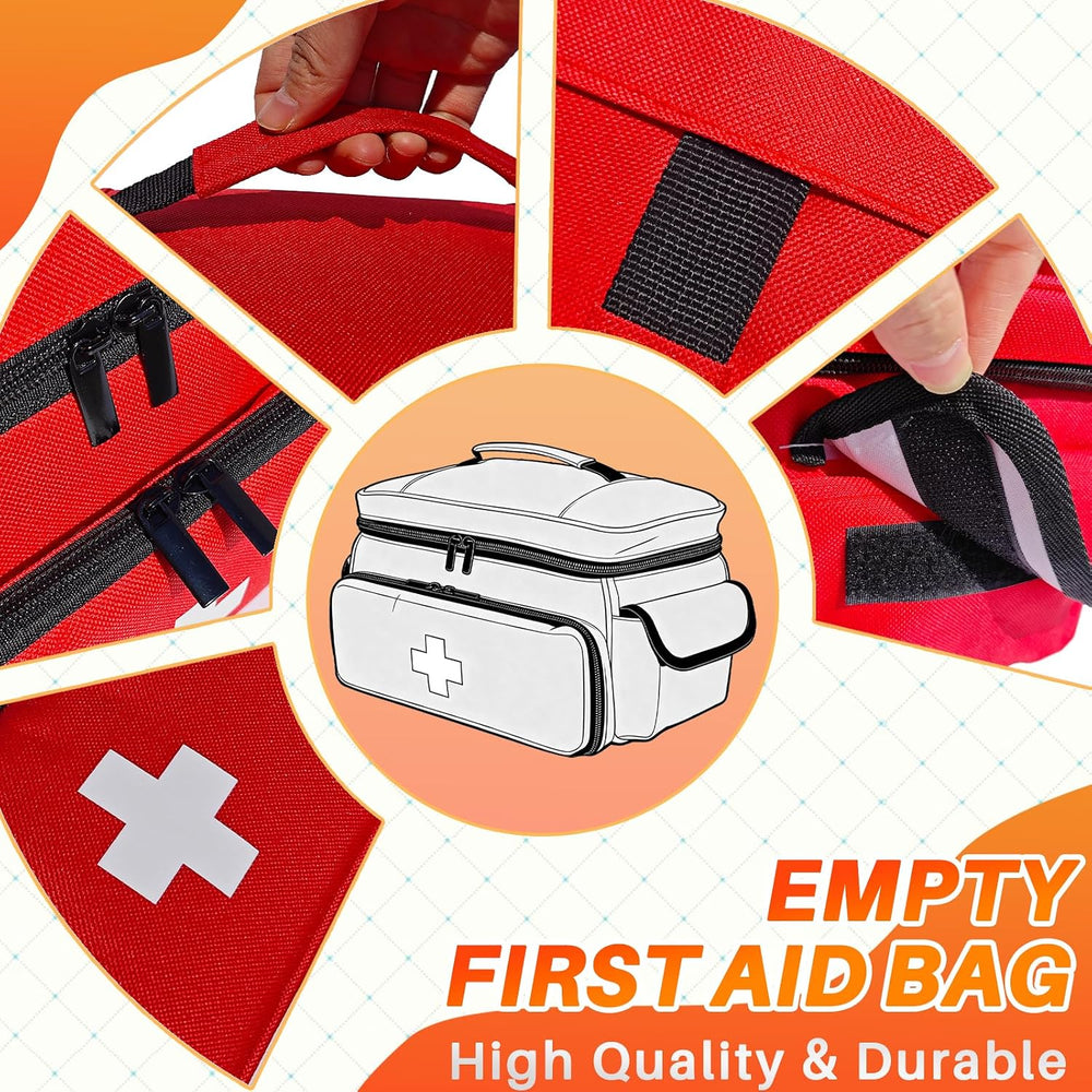 First Aid Bag Empty Small 12" x 9" x 7" Red Medical Bag