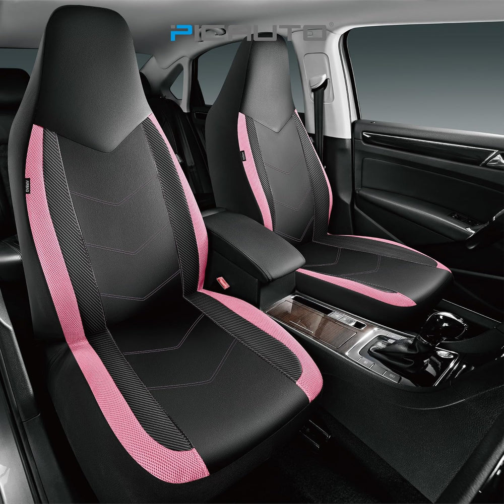 PIC AUTO Leather Car Seat Covers, Sports Carbon Fiber & Mesh Design, High...