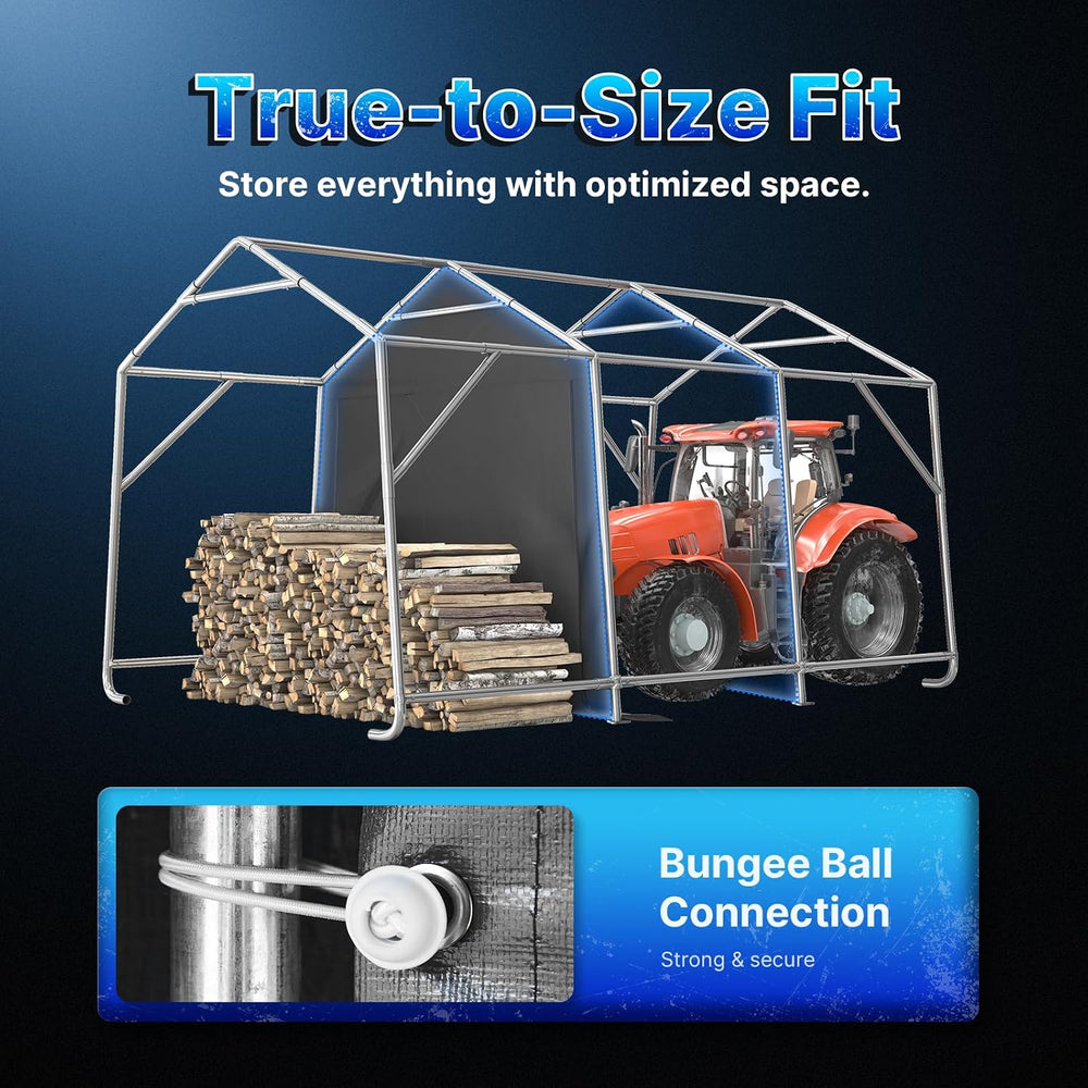 10X15 ft Garage Shelter Steel Metal Peak Roof Portable Storage Shed Carport f...