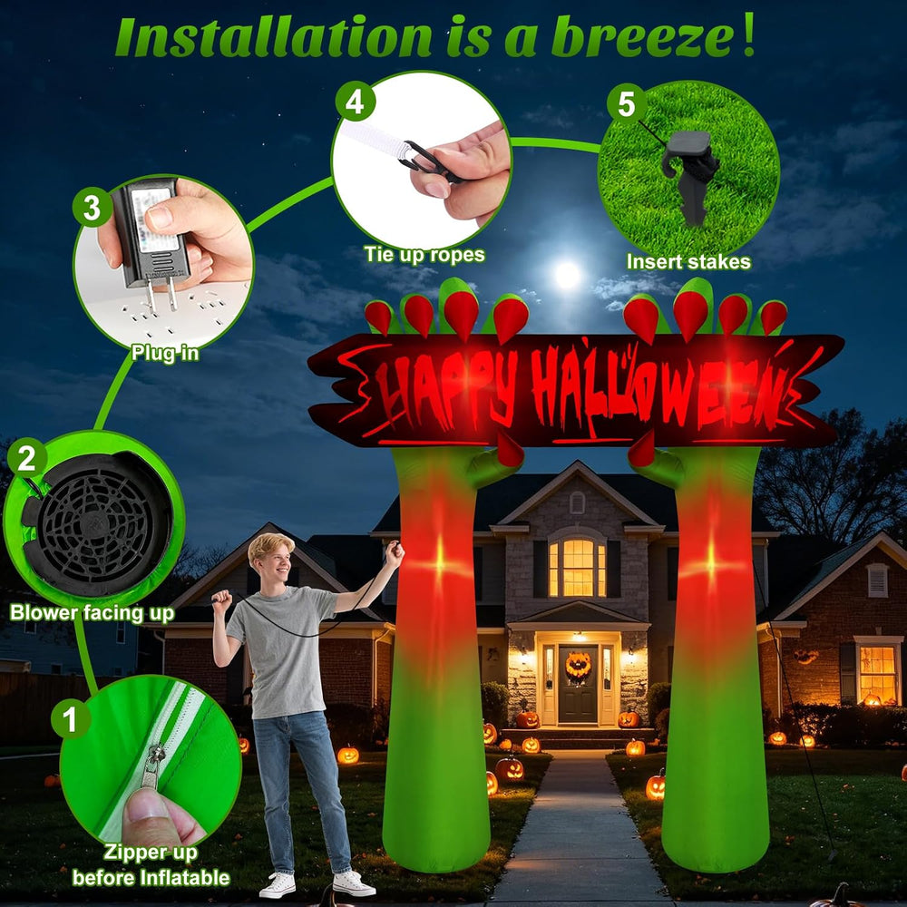 Danxilu 8FT Tall Halloween Inflatable Hand Archway Outdoor Decoration