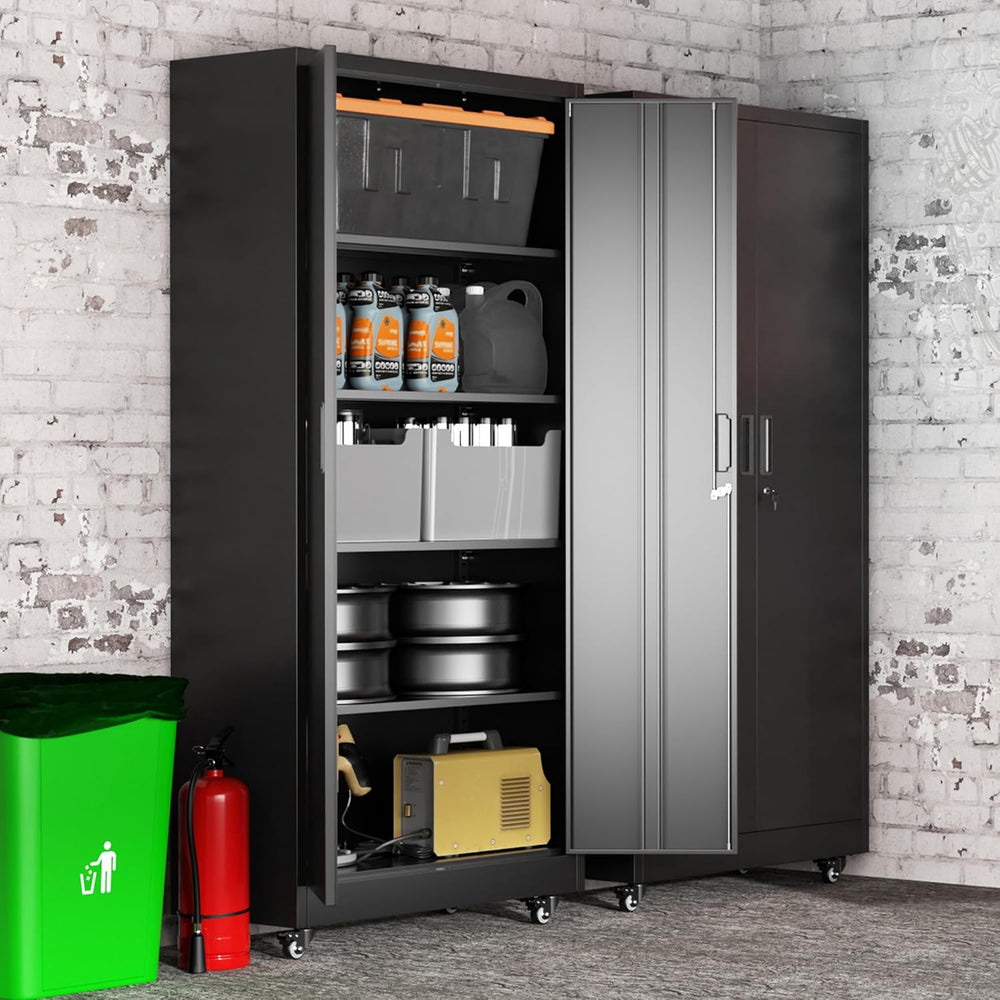 73" Storage Cabinet with Wheels,Metal Rolling Garage Cabinet with Lockin...
