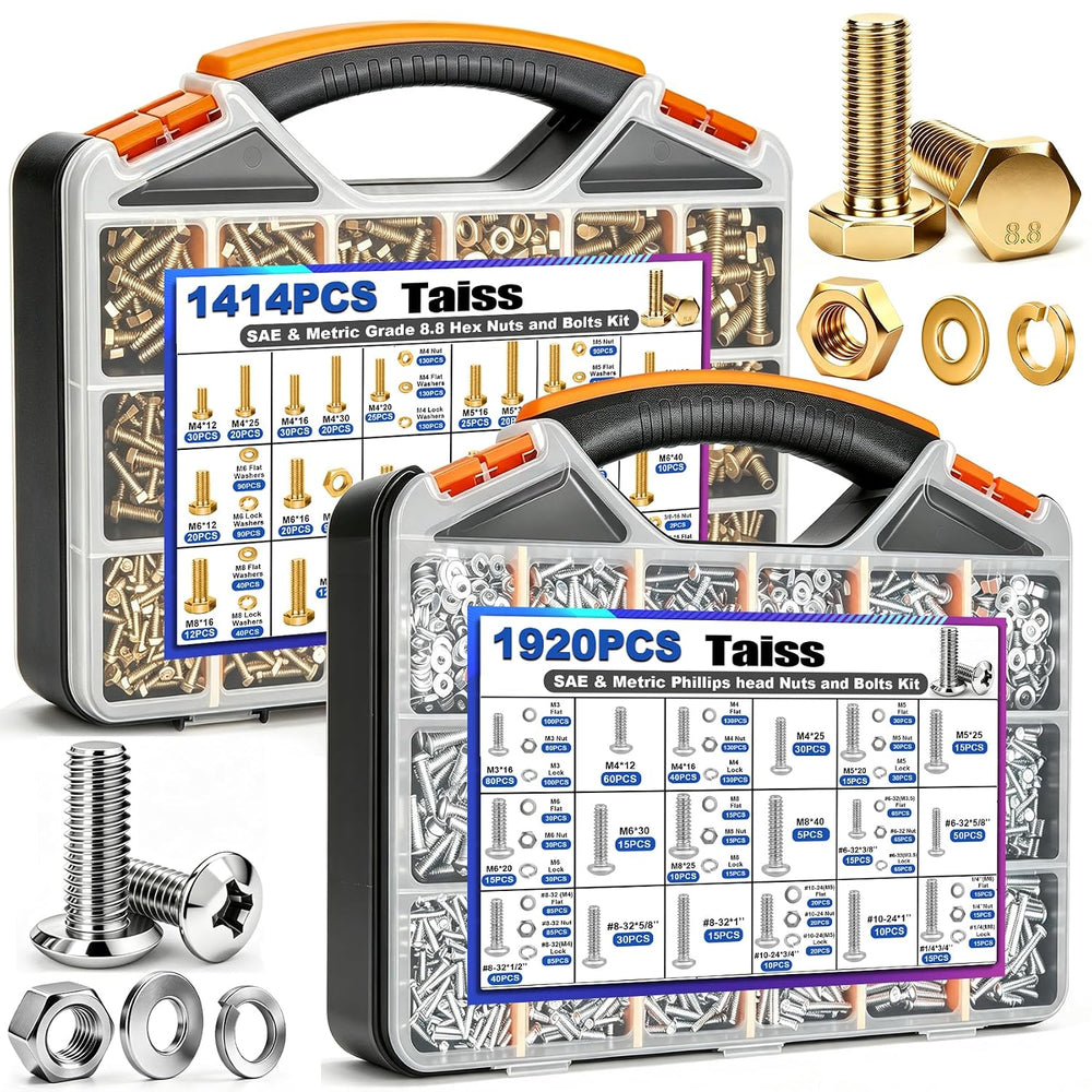 Taiss 3334pcs Bolts and Nuts Kit,Grade 8.8 Hex Bolt and Phillips Head Bolt,39...
